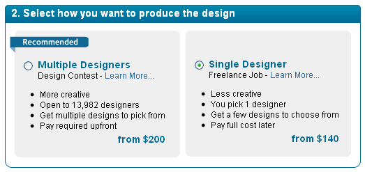 Single designer freelance job option on DesignCrowd