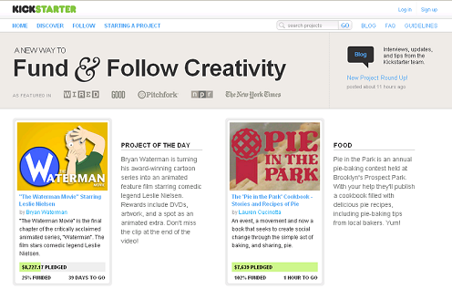 Crowdfunding example screenshot - kickstarter